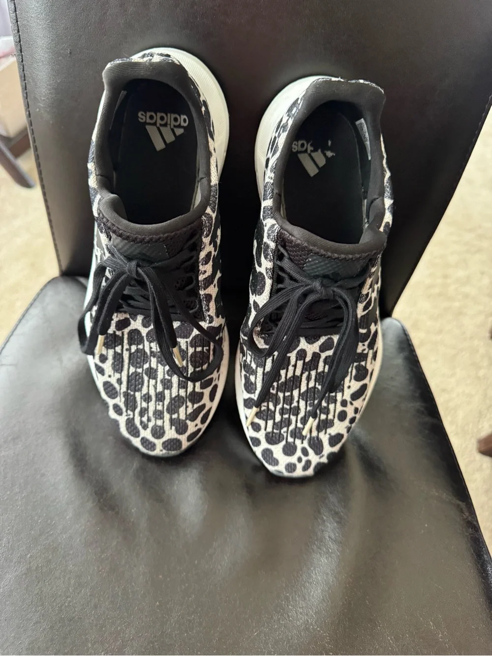 adidas Black & White Leopard-Print Trainers